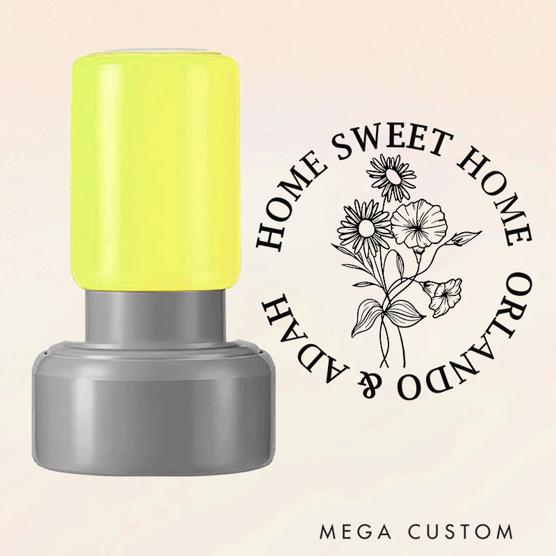 Personalized Round Stamp Home Sweet Home Design September Birth Flower Morning Glory Custom Names Decorative Stamp for New Homeowners Gifts