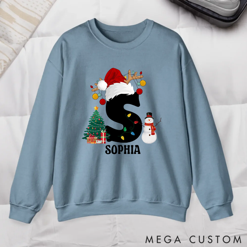 Personalized Christmas Trees Snowmen Multicolor Sweatshirt Hoodie with Initial and Name Christmas Gift for Family 