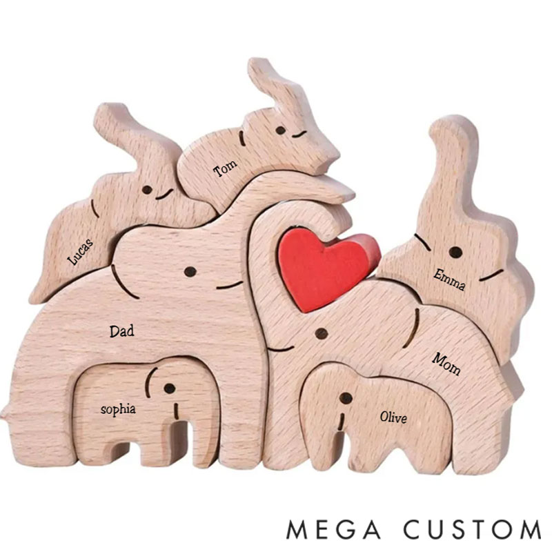 Personalized Wood Elephant Figurine Cuddling Decoration Hand-Carved Elephant for Family Keepsake Gifts