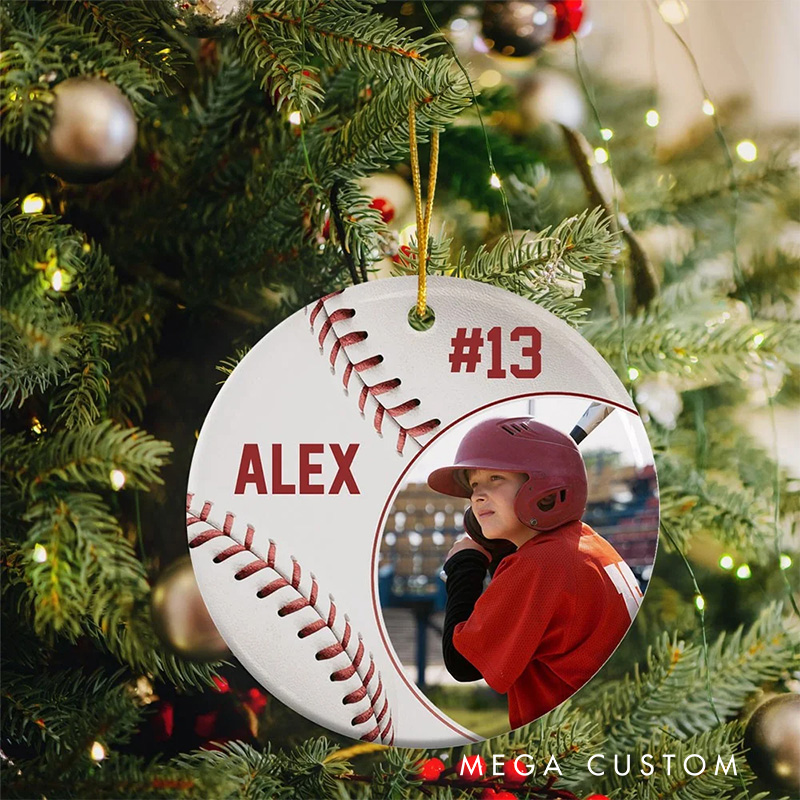 Personalized Baseball Christmas Ornament with Custom Name and Number  
