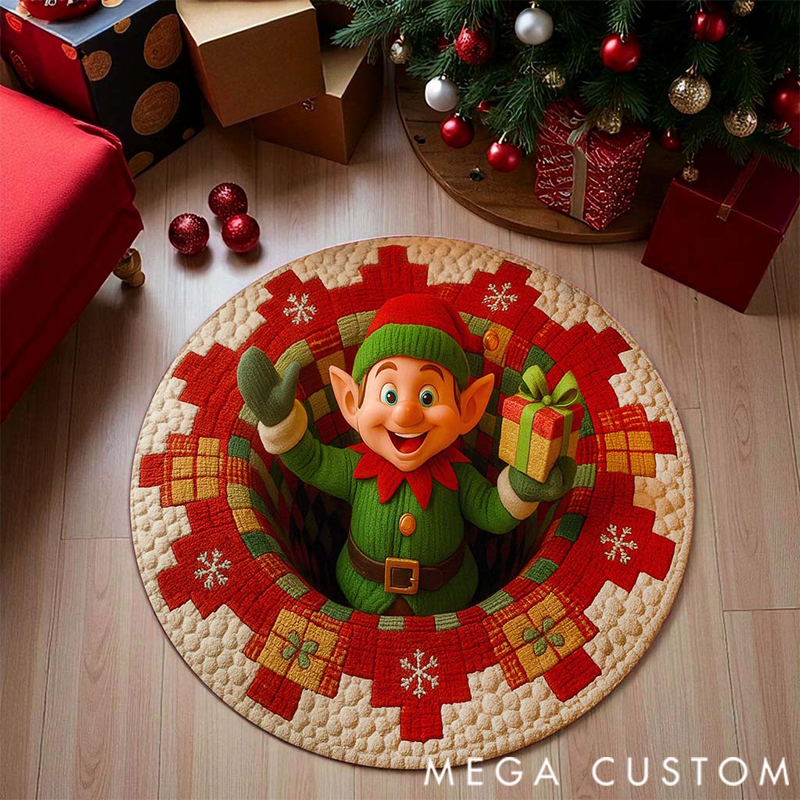 Personalized 3D Printed Rug, Christmas Welcome Round Mat, Indoor Rug Decor, Christmas Tree Home Decor, Holiday Doormat, Christmas Gift