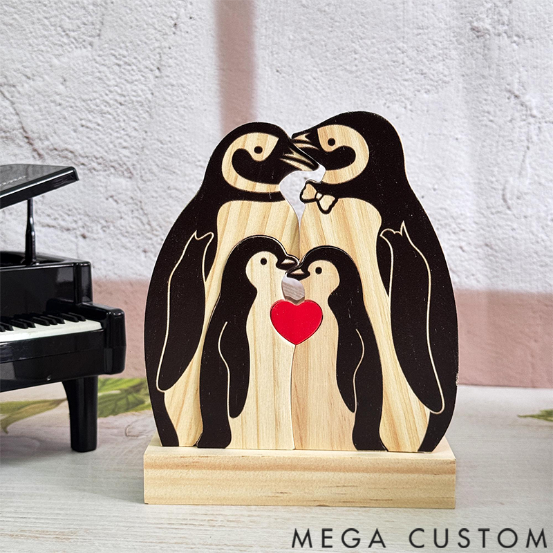 Personalized Wooden Penguin Family Puzzle Wooden Puzzle Gift,Desk Decor