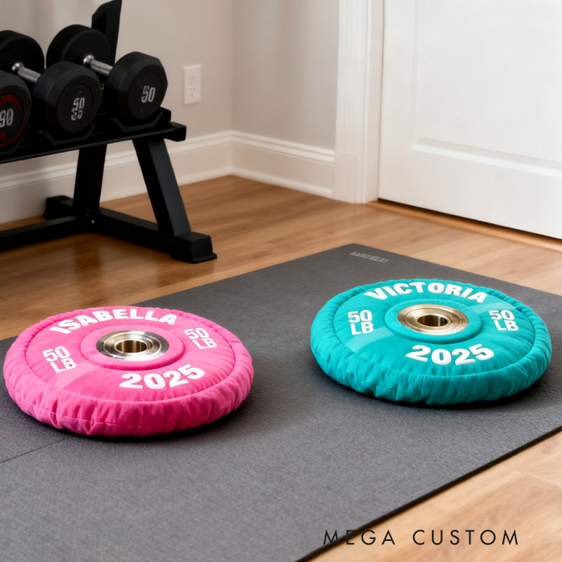 Personalized Weight Lifting Plate Name Pillow Graphic 3D Print Gift Ideas Exercise Themed Christmas Weightlifting Workout Pillow Comfortable Christmas Decor for Gym Lovers