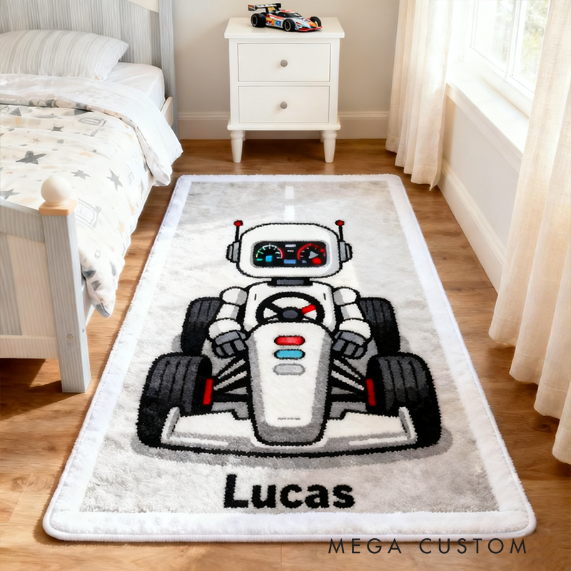 Personalized Racing Robot Doormat with Custom Name Design for Racers and Racing Lovers