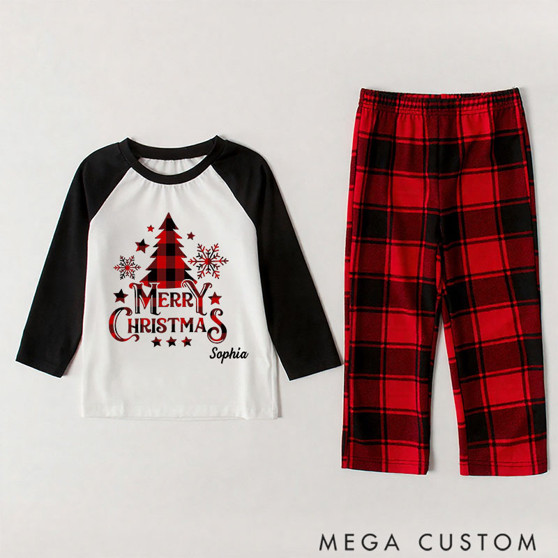 Personalized Christmas Plaid Tree Printed Family Matching Pajamas
