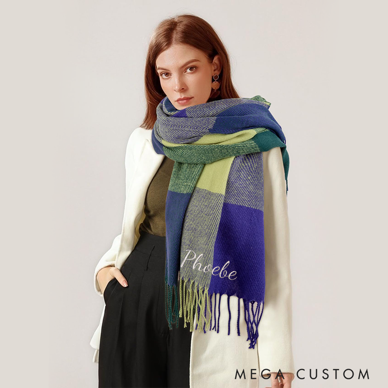 Personalised Name Embroidered Scarf for Men Custom Monogram Scarf Winter Long Scarves Gifts for Boyfriend Dad Husband