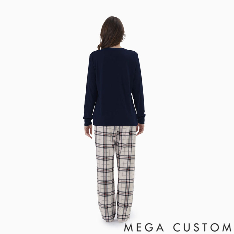 Personalized Custom Name Family Matching School Grid Letter Print Patch Long Sleeve Pajamas Sets for Family