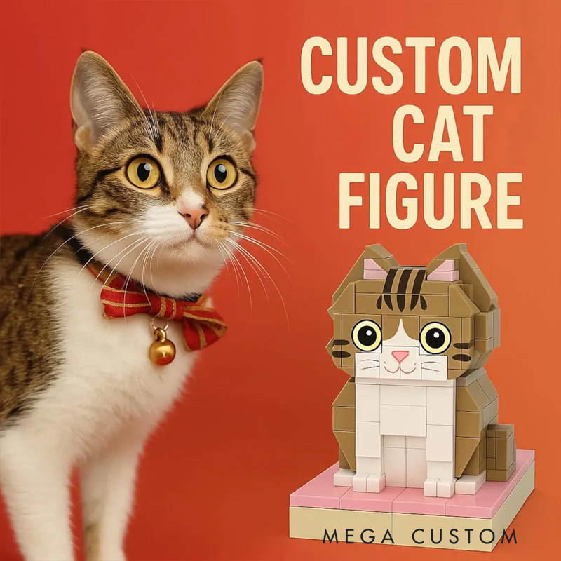 Personalized Custom Human & Cat Brick Figure Set - Personalized 2-Piece Minifigure Building Blocks, Custom Photo Pet & Owner Gift