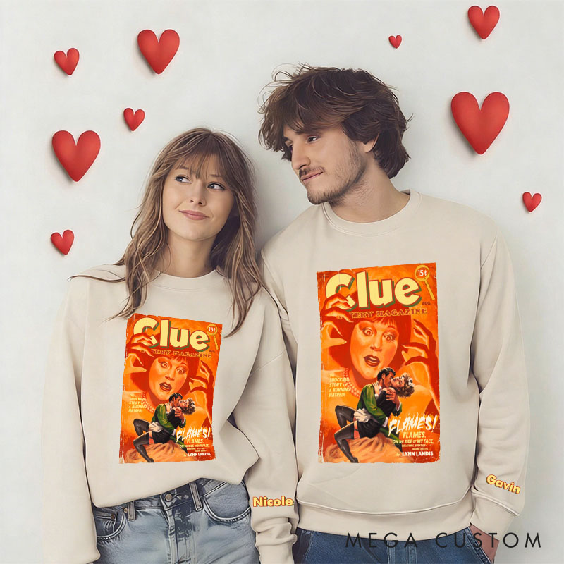 Personalized Girlfriend Wife Retro Flames Sweatshirt with Name Custom Couple Matching Valentine's Day Sweatshirt for Her Him Anniversary Gift