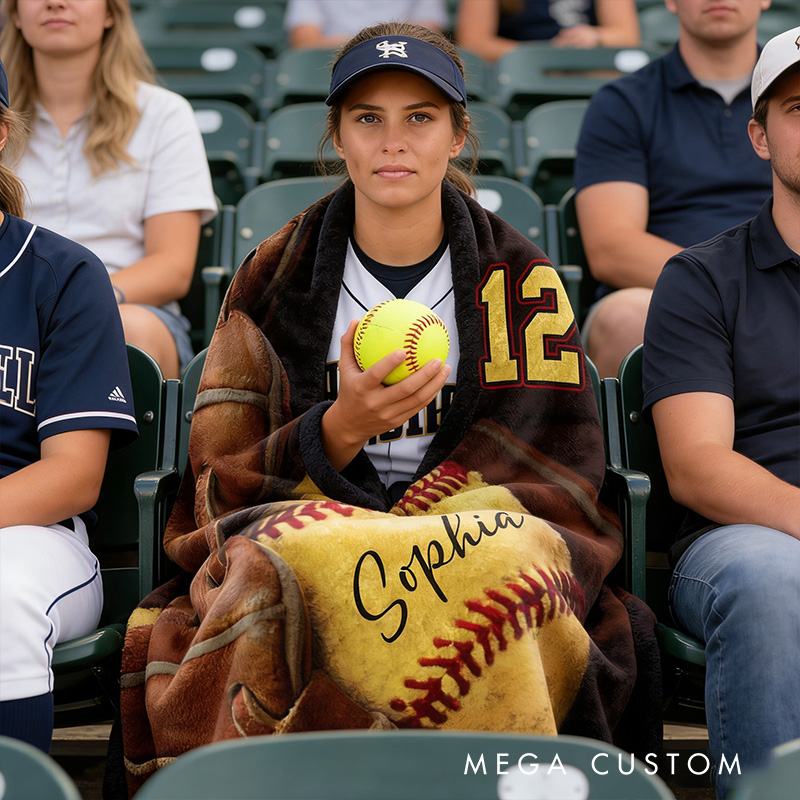 [Copy]Personalized Softball Blanket with Custom Name and Number Design