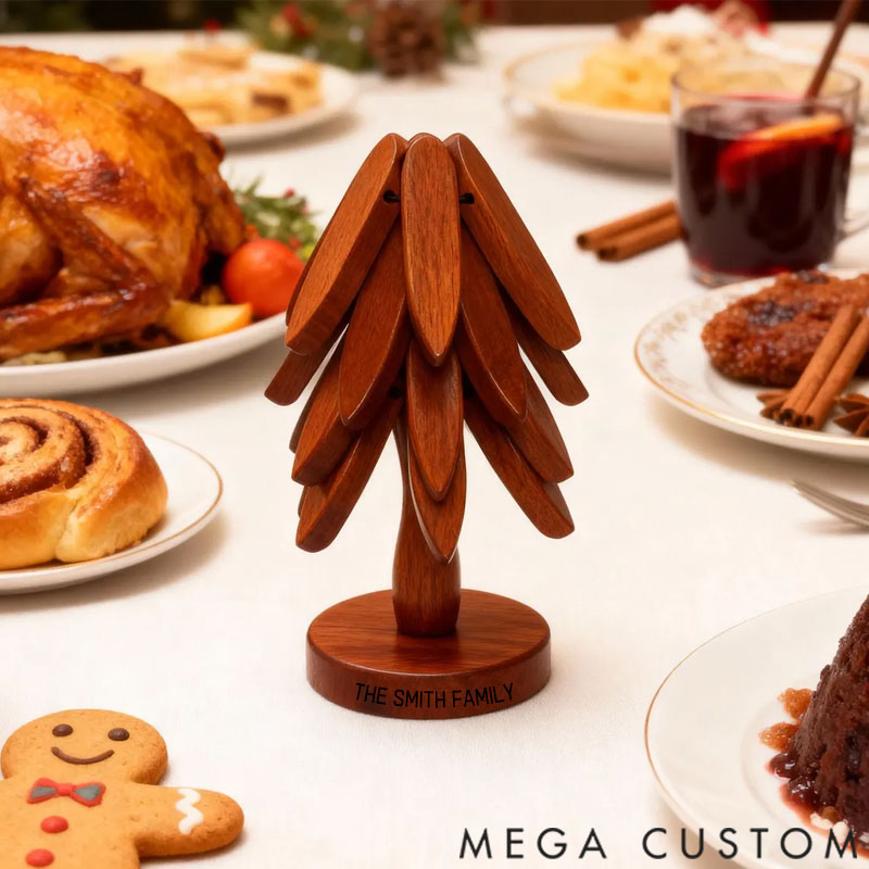 Personalized Wooden Trivet Collapsible Hot Dish Coaster Tree Design Gift for Family