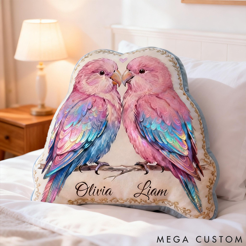 Personalized Lovebirds Lover Custom Names Romantic Valentine Couple Keepsake Decorative For Pet Lover For Lovebirds Lover Graphic 3D Print Pillow