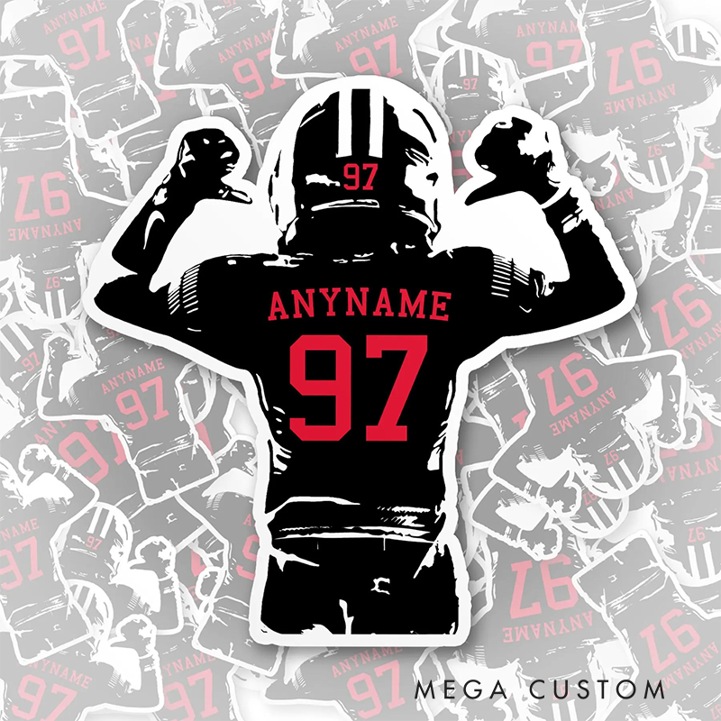 Personalized America Football Sticker with Custom Name and Jersey Number on the Back