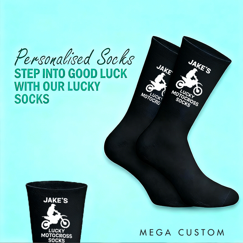 Personalized Lucky Motorcross Socks with Custom Name Socks Gift for Motorcyclists and Motorcycle Enthusiasts