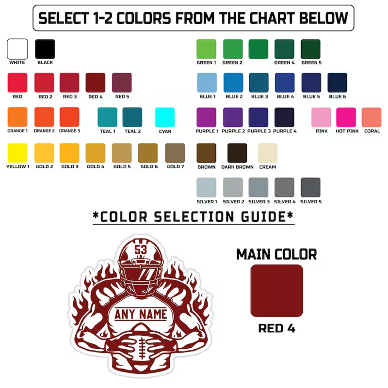 Personalized American Football Sticker with Custom Player Name and Number - Gift Football Fans