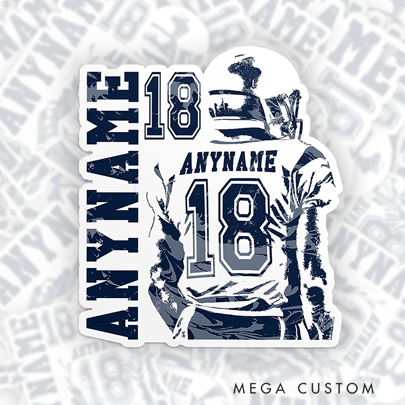 Personalized American Football Sticker with Custom Player Name and Jersey Number