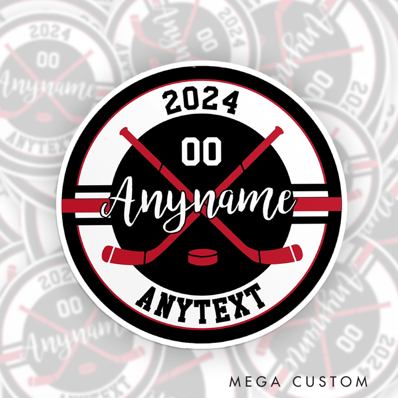 Personalized Hockey Sticker with Custom Name, Year, and Number Design