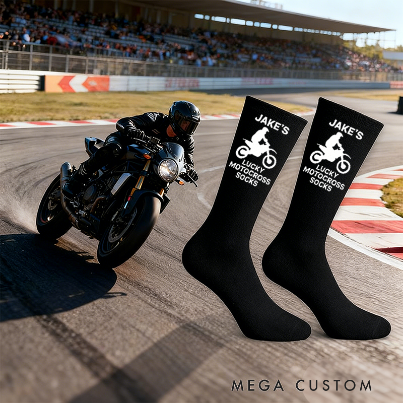 Personalized Lucky Motorcross Socks with Custom Name Socks Gift for Motorcyclists and Motorcycle Enthusiasts