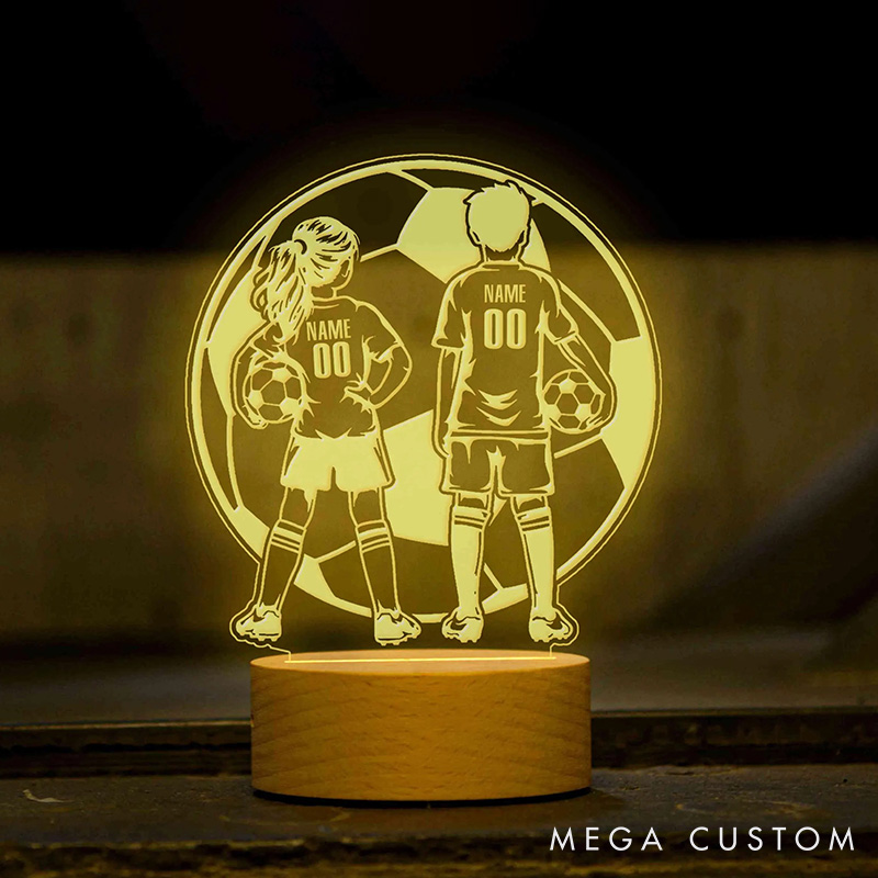 Personalized Soccer 2 Player LED Night Light with Custom Name and Number for Player Gift