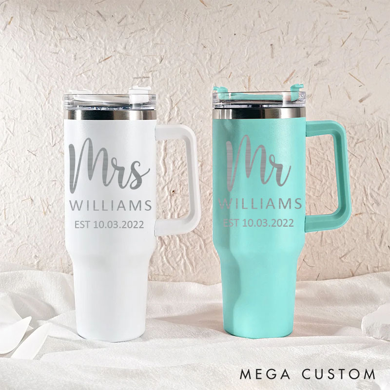 Personalized Couple 40oz Tumbler Mr and Mrs Anniversary Tumbler Husband Wife Travel Mug Couple Wedding Anniversary Gift Tumbler