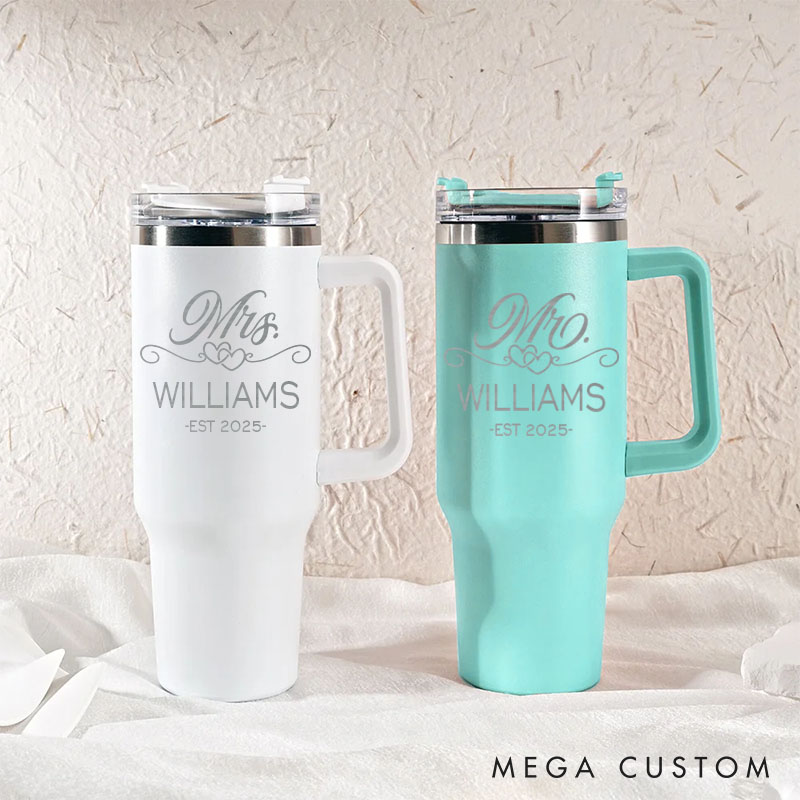 Personalized Mr. and Mrs. Anniversary Tumbler 40oz Tumbler with Handle and Straw for Couple Husband and Wife Anniversary Gift Tumbler