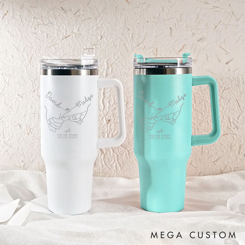 Personalized Mr. and Mrs. 40oz Anniversary Tumbler Couple Travel Mug Anniversary Gift Tumbler with Handle and Straw for Husband and Wife