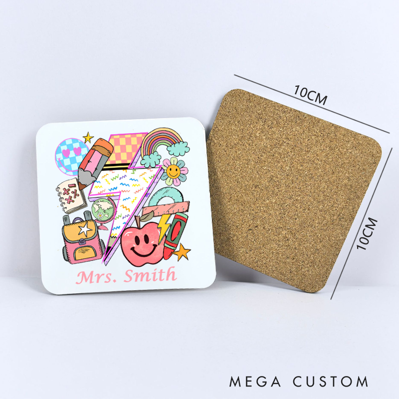 Personalized Coasters for Teachers Sun Apple Flower Smile Appreciation Gift for Teachers