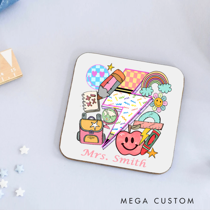 Personalized Coasters for Teachers Sun Apple Flower Smile Appreciation Gift for Teachers