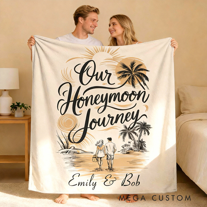 Personalized Flannel Blanket Our Honeymoon Journey Travel Souvenir Gift for Couple Travel Lovers
