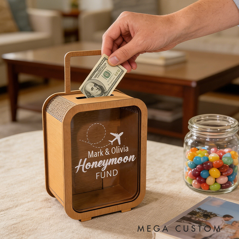 Personalized Honeymoon Fund Box Wooden Suitcase Money Bank Newlywed Travel Bridal Shower Gift