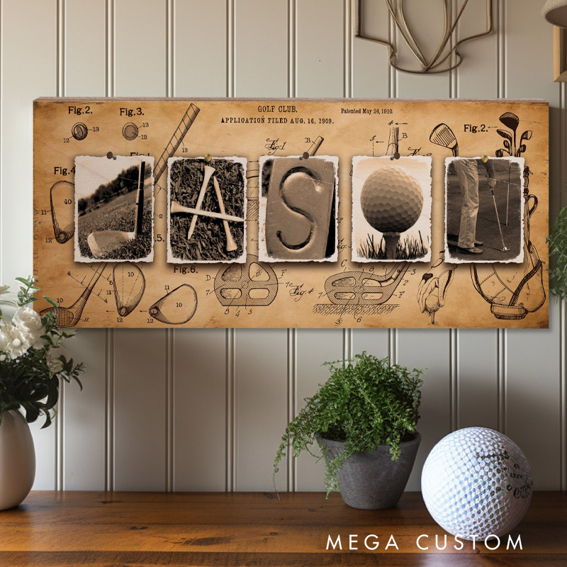 Personalized Golf Wood Sign Golf Gifts for the Golfers Men Golf Room Decor Vintage Golf Name Art