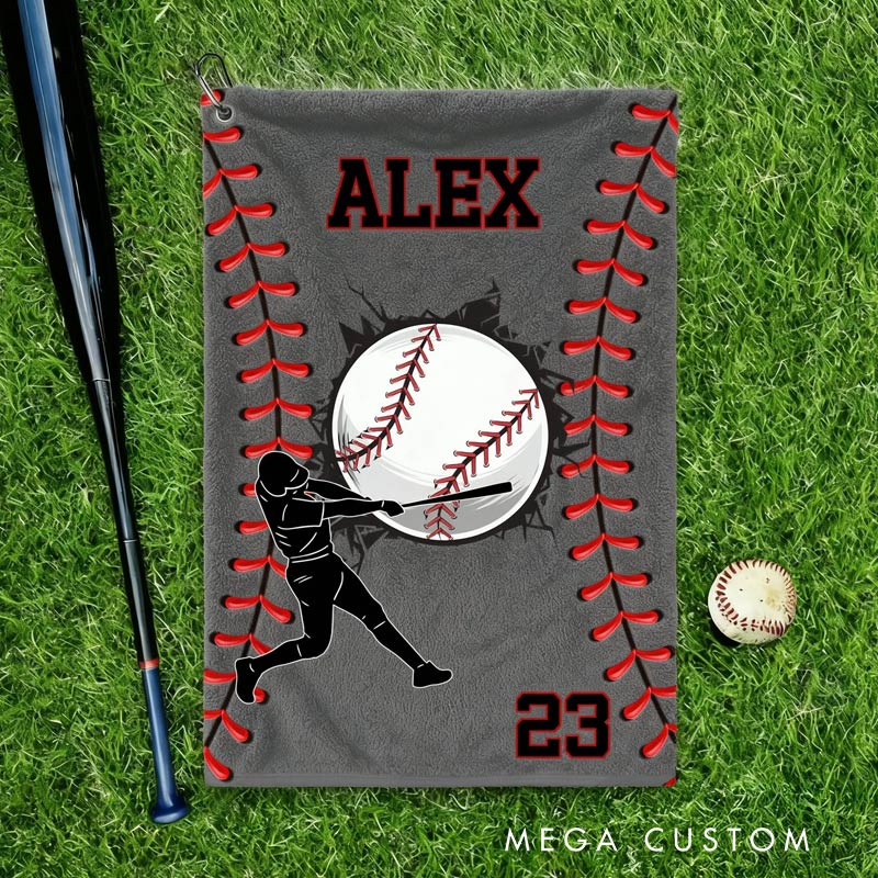 Personalized Character Silhouette Sports Towel with Name Number and Hanging Clip Game Day Gift for Sports Lovers