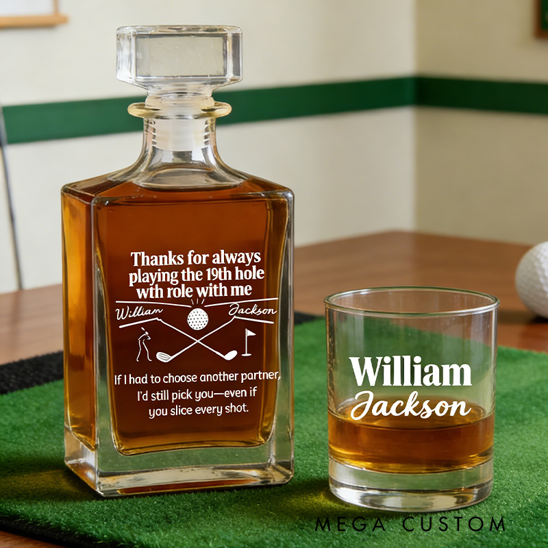 Personalized Golf Whiskey and Glass Set Thanks for Always Playing the 19th Hole with Role with Me Gift for Golf Lovers