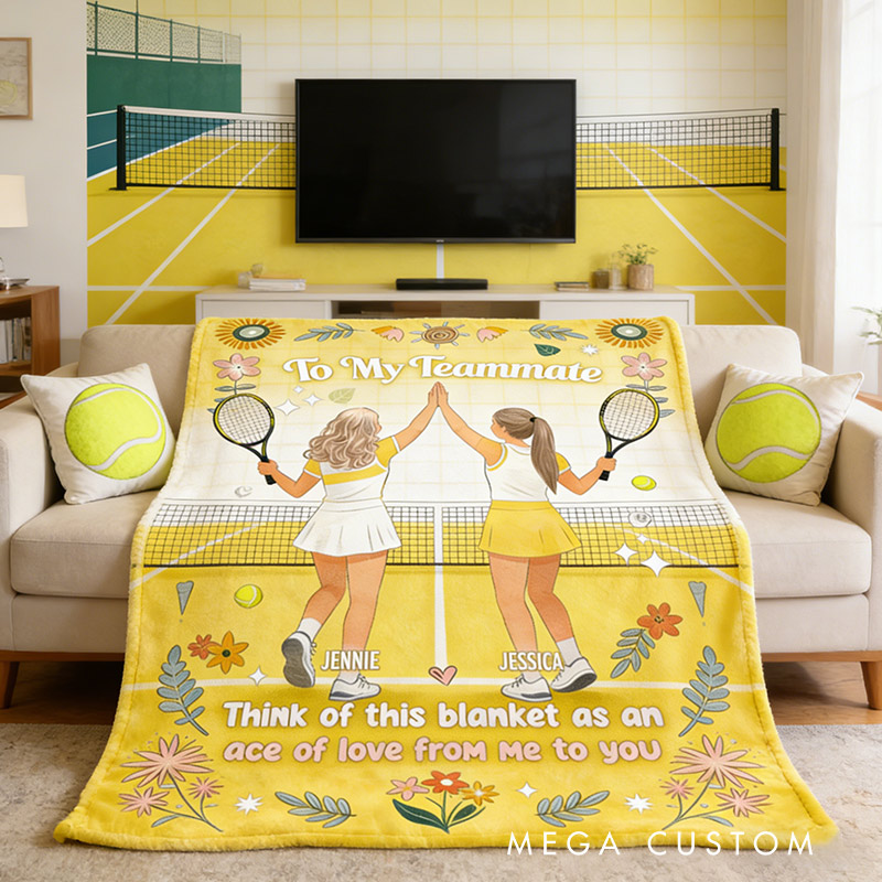 Personalized Tennis Blanket Girl's Tennis with Custom Name Gift for Tennis Lovers