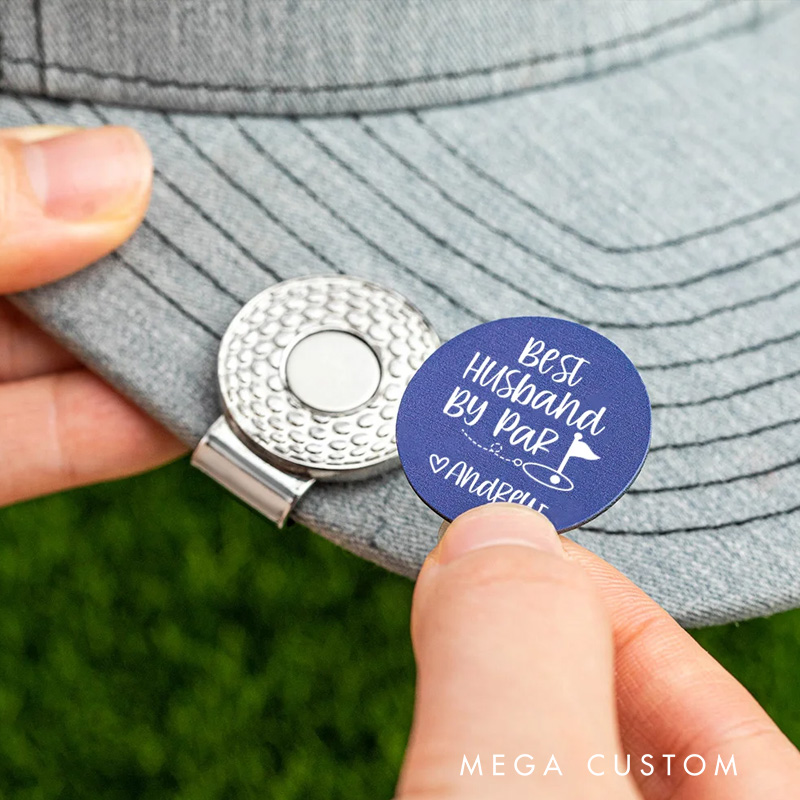 Personalized Best Husband By Par Golf Ball Marker Magnetic Hat Clip with Name Valentine's Day Birthday Gift for Golf Enthusiast