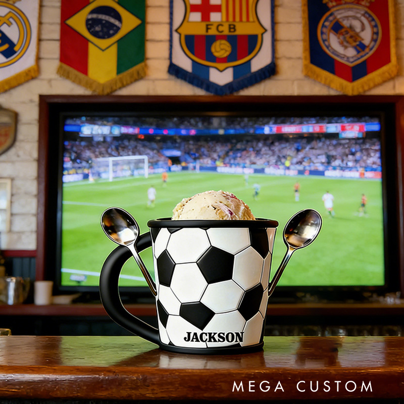 Personalized Soccer Ice Cream Holder 3D Print Pint Cup for Soccer Lovers and Ice Cream Fans