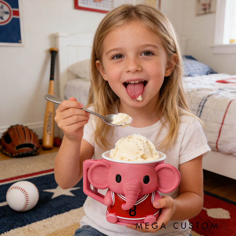 Personalized Jersey Pink Elephant Ice Cream Holder 3D Print Pint Cup for Sport Lovers and Ice Cream Fans