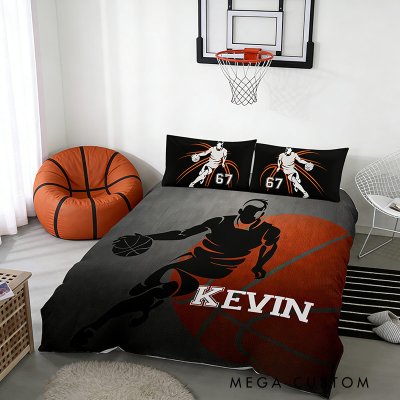 Personalized Basketball Bedding Set with Custom Name and Number Basketball Lovers Gift for Him