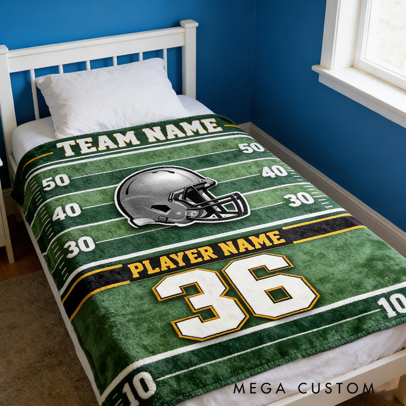 Personalized Football Helmet Blanket with Custom Team Name and Number Design Gift for Football Team Members