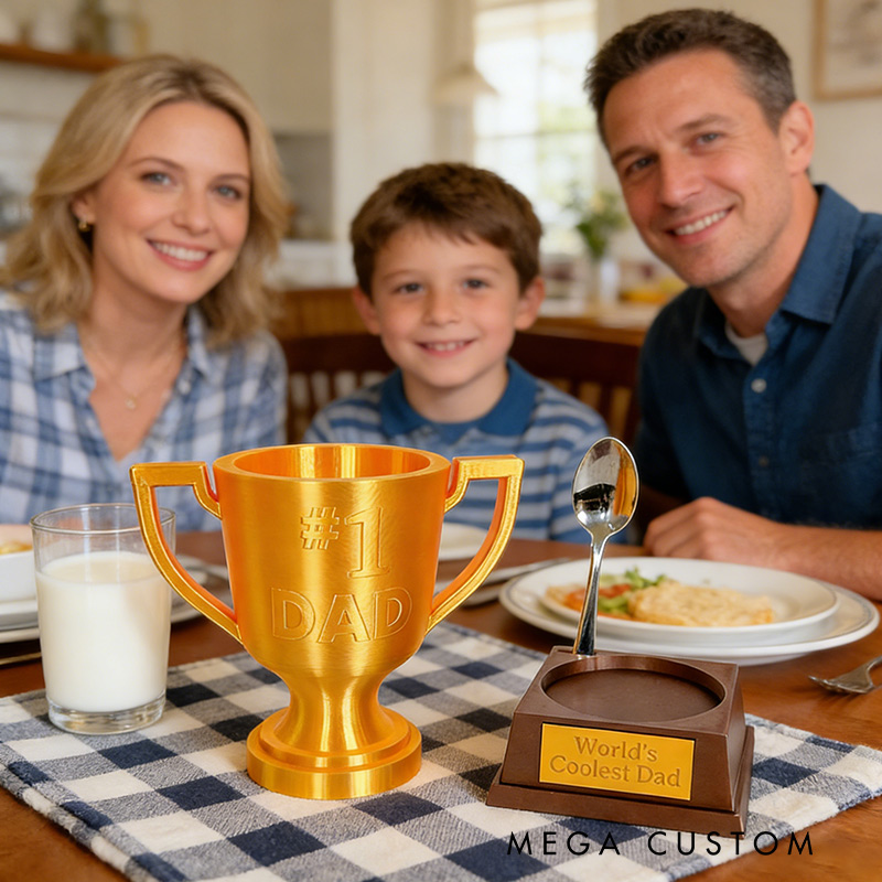 Personalized Champs Trophy Ice Cream Pint Holder Sports Golden Trophy with Custom Text and Number Gift for Dad