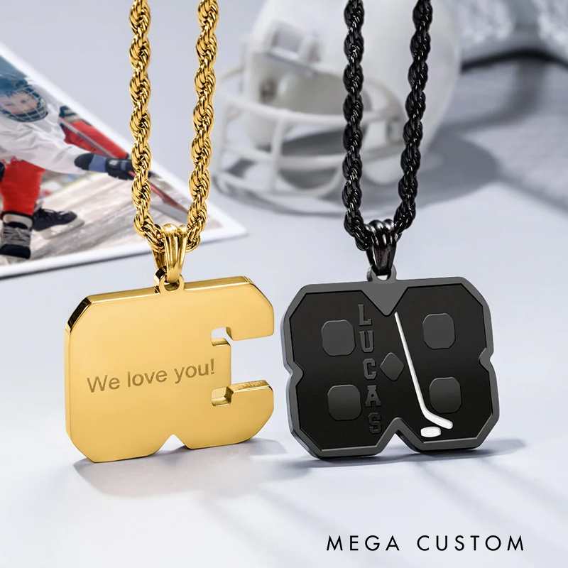 Personalized Ice Hockey Necklace with Engraved Name Number Match Day Birthday Gift for Ice Hockey Players Sport Lovers