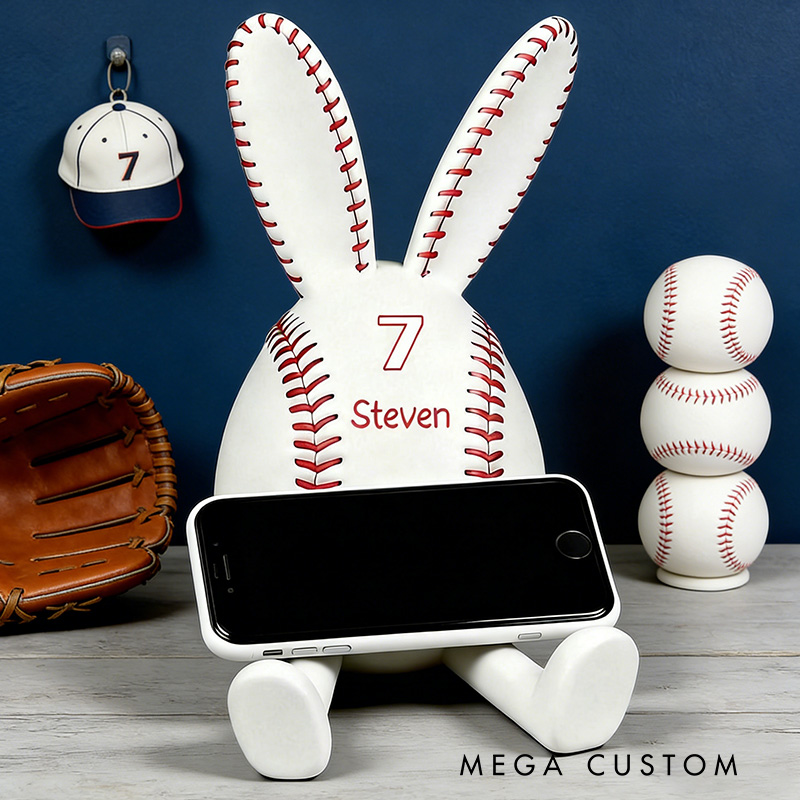 Personalized Baseball Bunny Phone Stand 3D Printed Easter Bunny Gift for Baseball Lovers