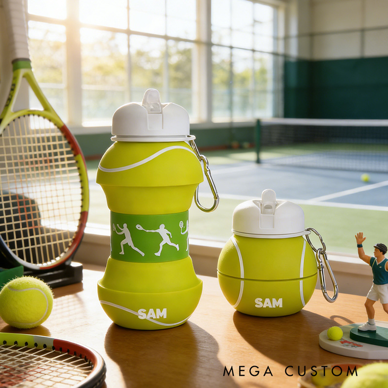 Personalized Foldable Tennis Water Cup Silicone Tennis Sports Water Bottle Custom Name Gift for Tennis Lovers