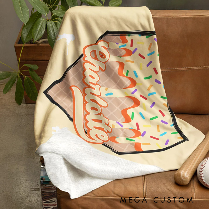 Personalized Baseball Ice Cream Dripping Soft Fleece Throw Blanket with Name and Number Home Decor Game Day Birthday Gift for Baseball Lovers