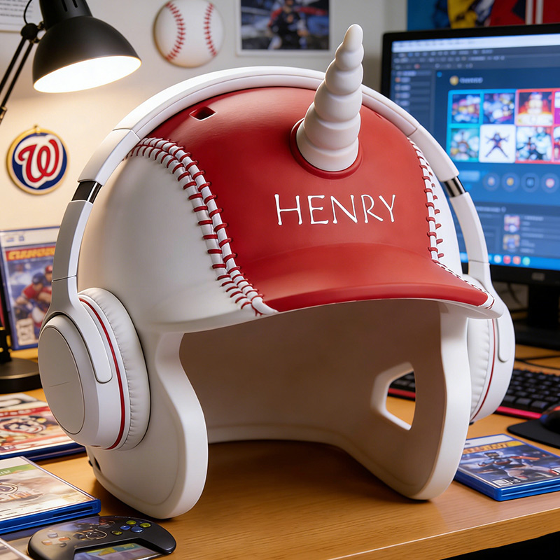 Personalized Baseball Helmet Headphone Mount 3D Printed Desk Organizer for Baseball Players   
