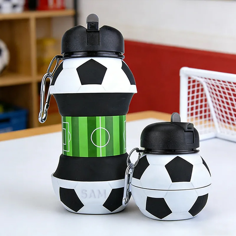 Personalized Foldable Soccer Water Cup Silicone Soccer Sports Water Bottle Custom Name Gift for Soccer Lovers