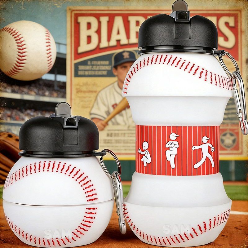 Personalized Foldable Baseball Water Cup Silicone Baseball Sports Water Bottle Custom Name Gift for Baseball Lovers