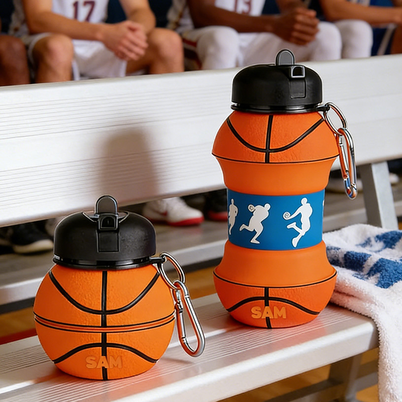 Personalized Foldable Clssic Basketball Water Cup Silicone Basketball Sports Water Bottle Custom Name Gift for Basketball Lovers