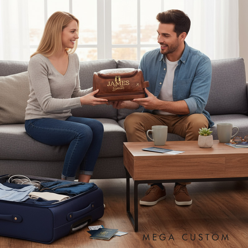 Personalized Travel Toiletry Bag Leather Bag for Travel Lover Gift for Him