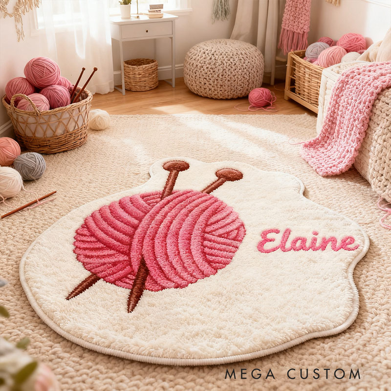 Personalized Knitting Welcome Door Mat Yarn Ball with Custom Name for Knitting Enthusiasts